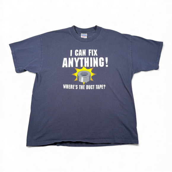 Vintage Duct Tape Shirt Adult EXTRA LARGE Blue Fix Anything Handyman Funny Y2K - Picture 1 of 5